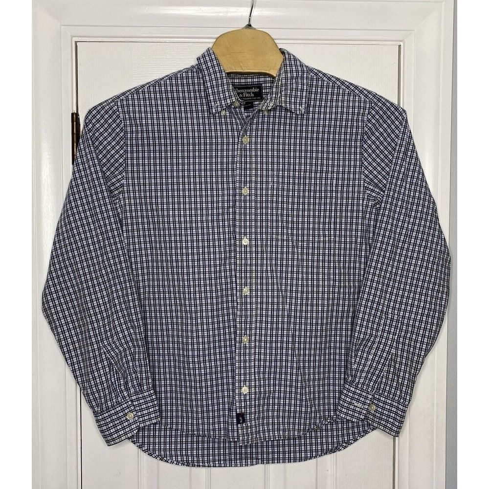 Abercrombie & Fitch Mens Muscle Button Front‎ Shirts Blue Yellow Plaid Medium